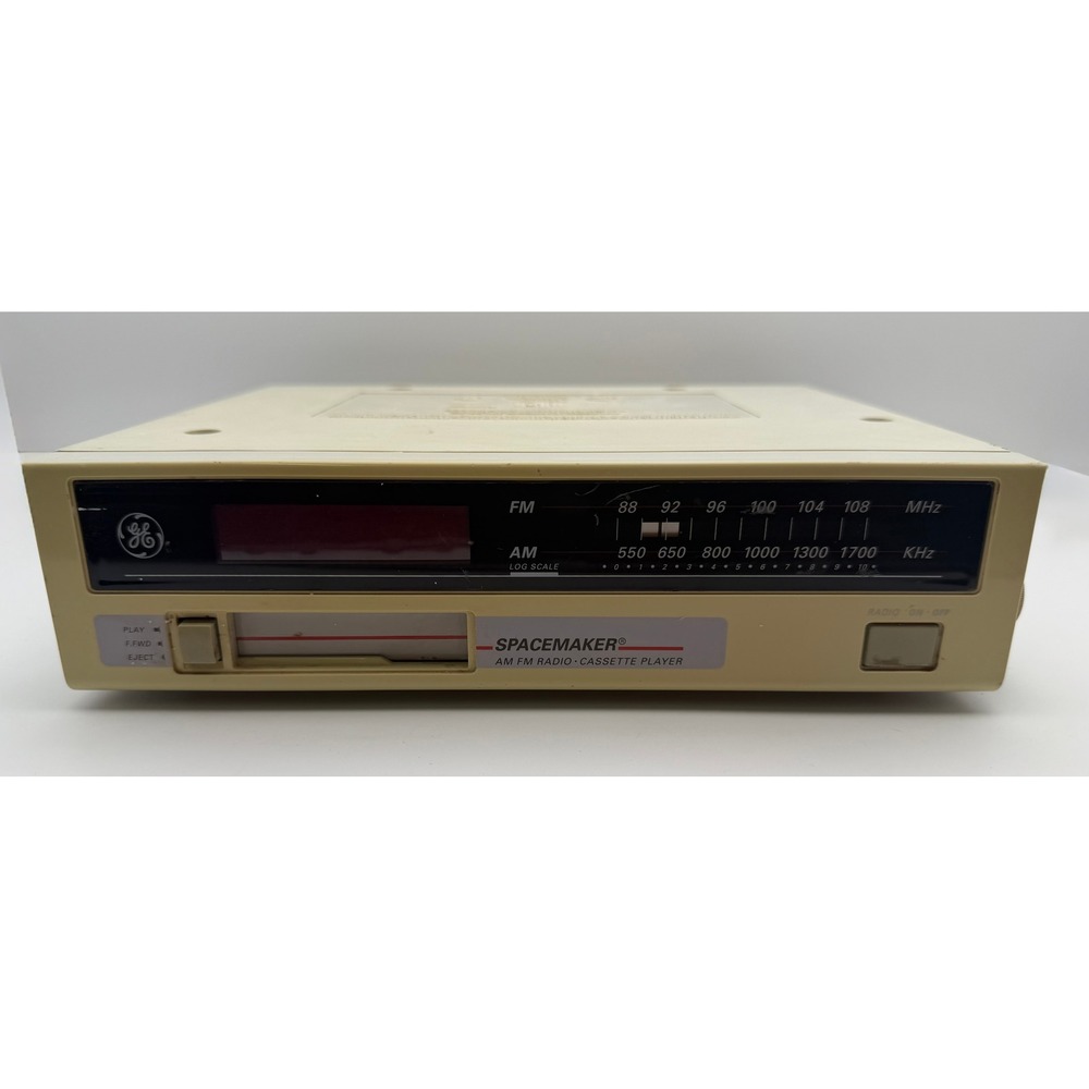 GE Spacemaker AM FM Radio Cassette Player Digital Clock 7-4260A Vintage Cream